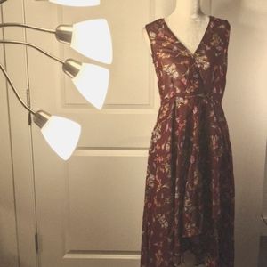 Eshakti custom burgundy floral hi low sheer dress
